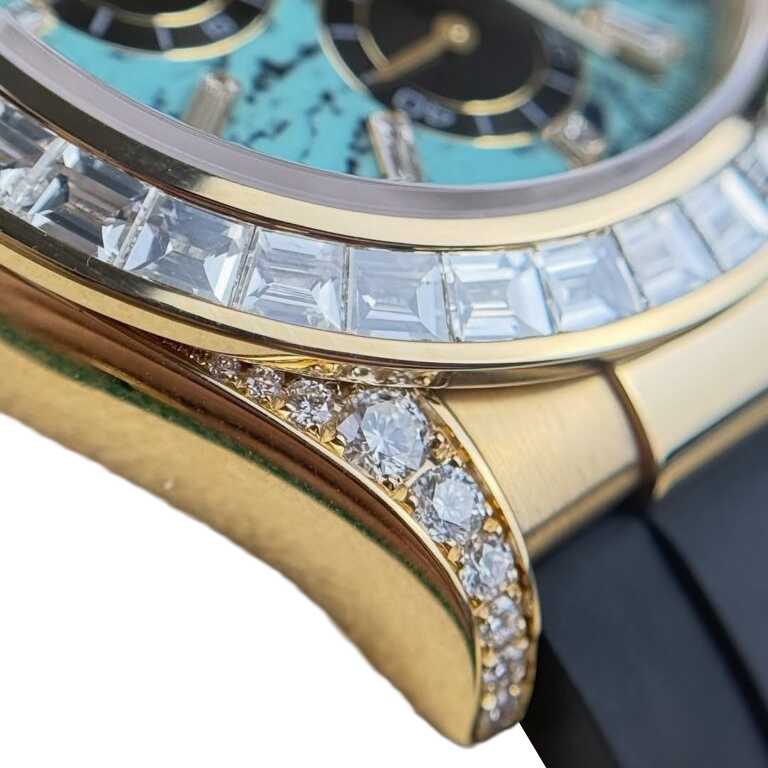 Daytona 126538TBR Yellow Gold Turquoise Stone Dial Diamond Bezel Oysterflex