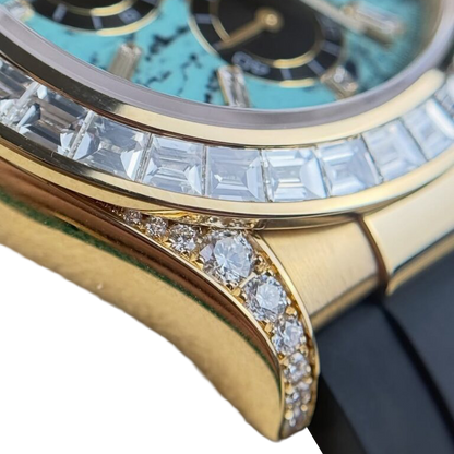 Daytona 126538TBR Yellow Gold Turquoise Stone Dial Diamond Bezel Oysterflex