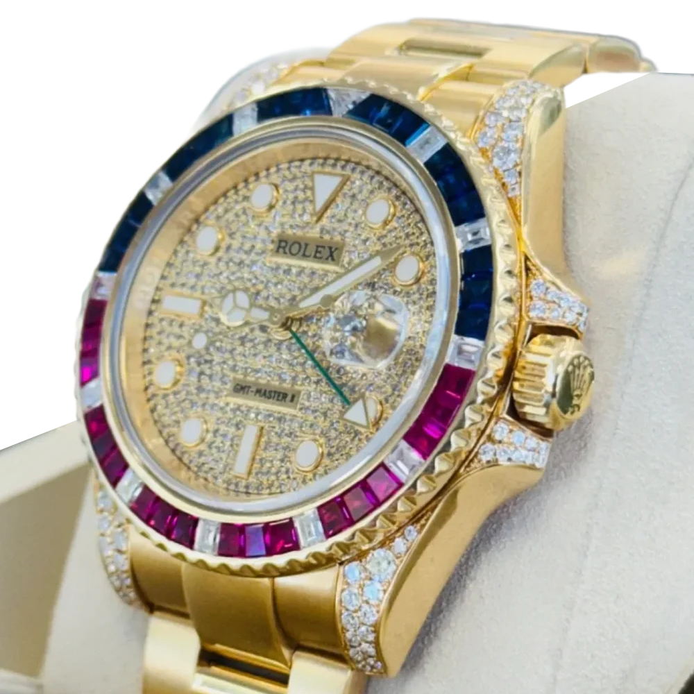 GMT-Master II 40mm Yellow Gold Pepsi Bezel Diamond Set Watch 116718LN