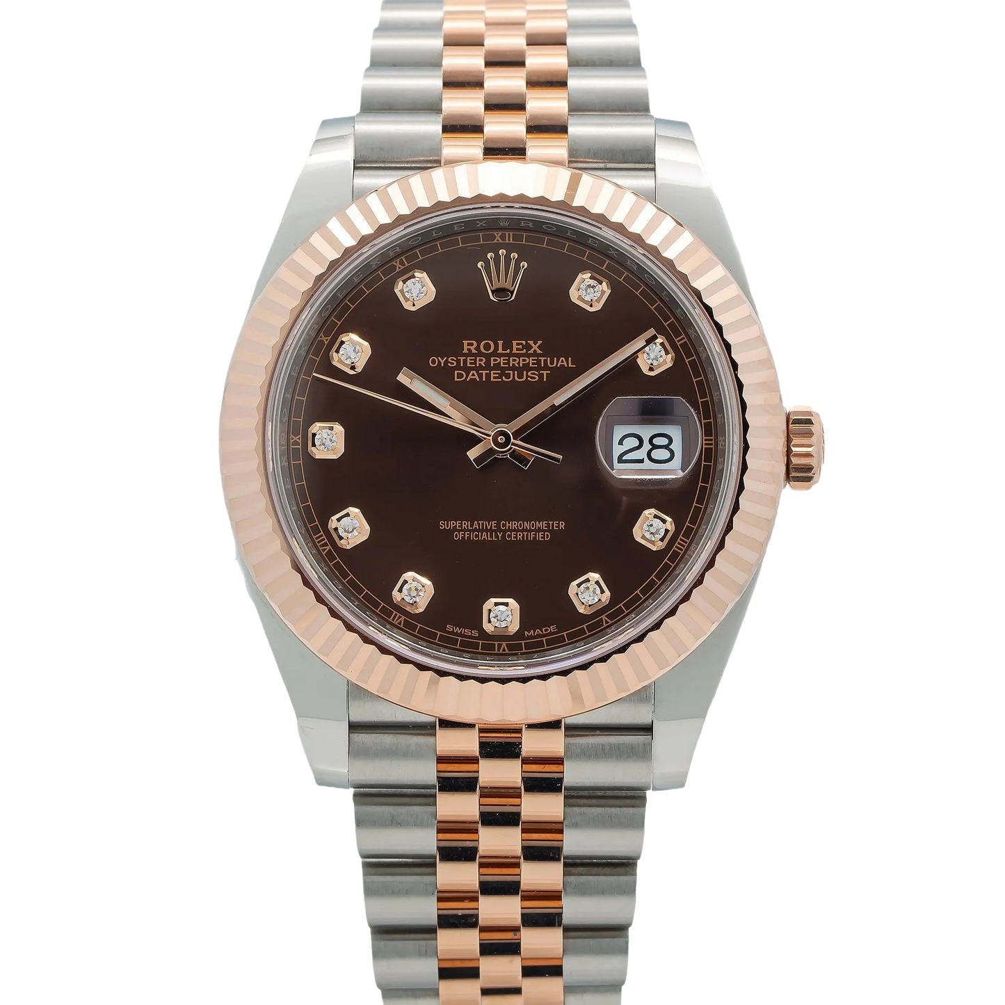 Datejust 41MM 126331 Chocolate Diamond Dial Fluted Bezel Two Tone Rose Gold Jubilee Bracelet