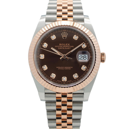 Datejust 41MM 126331 Chocolate Diamond Dial Fluted Bezel Two Tone Rose Gold Jubilee Bracelet