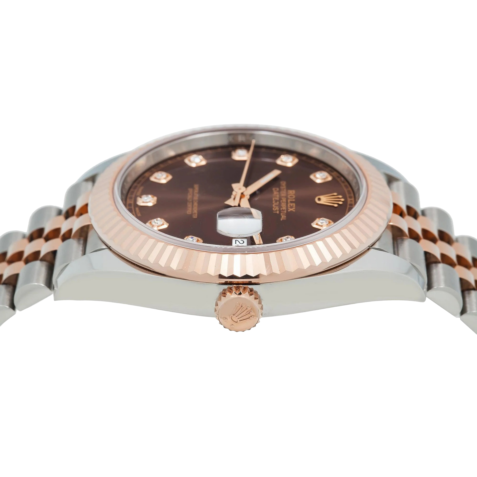 Datejust 41MM 126331 Chocolate Diamond Dial Fluted Bezel Two Tone Rose Gold Jubilee Bracelet
