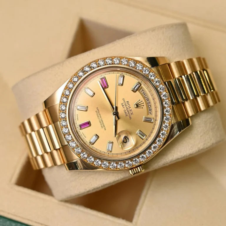 President Day-date II 41mm 218348 18k Yellow Gold Baguette Diamond & Ruby Dial