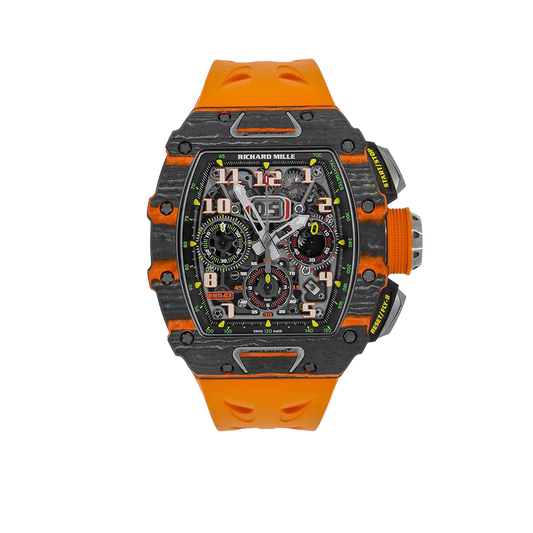 RM 11-03 McLaren Carbon TPT, Skeleton Dial, Orange Strap, 50 mm