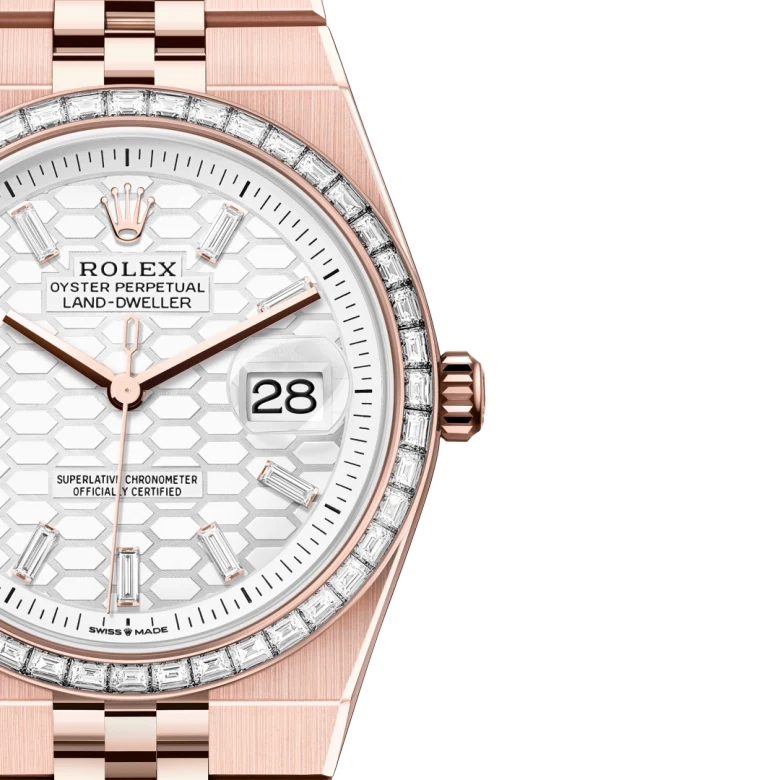 Land-Dweller Oyster 40mm Everosegold & Diamonds Intense White Honeycomb Motif Dial  127385TBR-0003