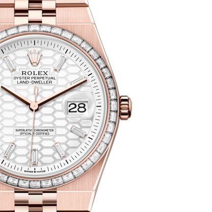 Land-Dweller Oyster 40mm Everosegold & Diamonds Intense White Honeycomb Motif Dial  127385TBR-0003