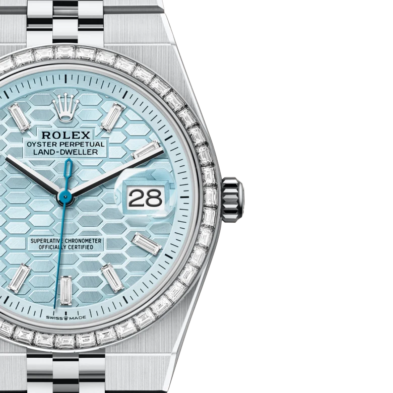 Land-Dweller Oyster 40mm Platinum & Diamonds Ice Blue Honeycomb Motif Dial M127386TBR-0001