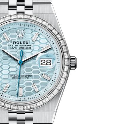 Land-Dweller Oyster 40mm Platinum & Diamonds Ice Blue Honeycomb Motif Dial M127386TBR-0001