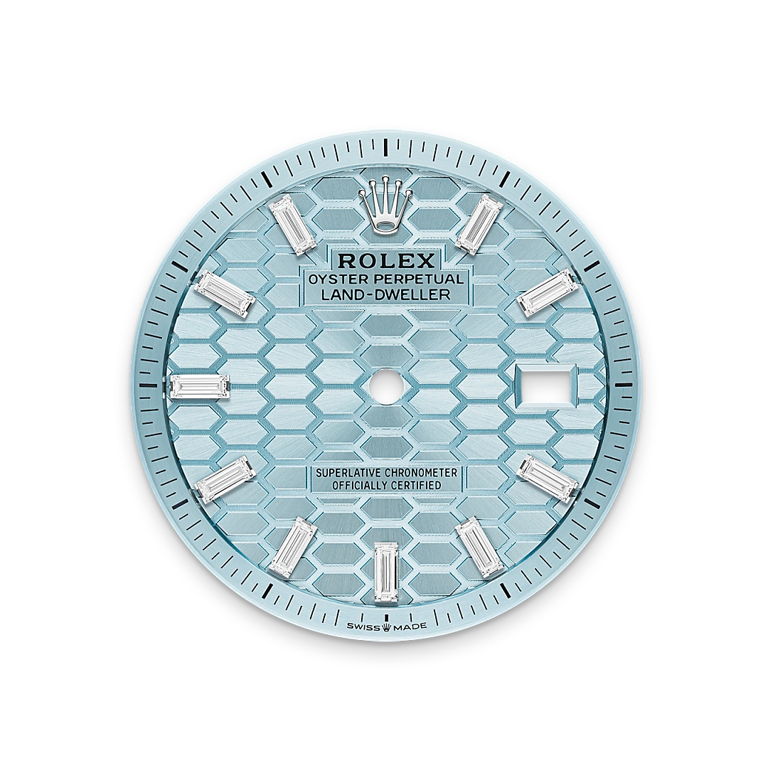 Land-Dweller Oyster 40mm Platinum & Diamonds Ice Blue Honeycomb Motif Dial M127386TBR-0001