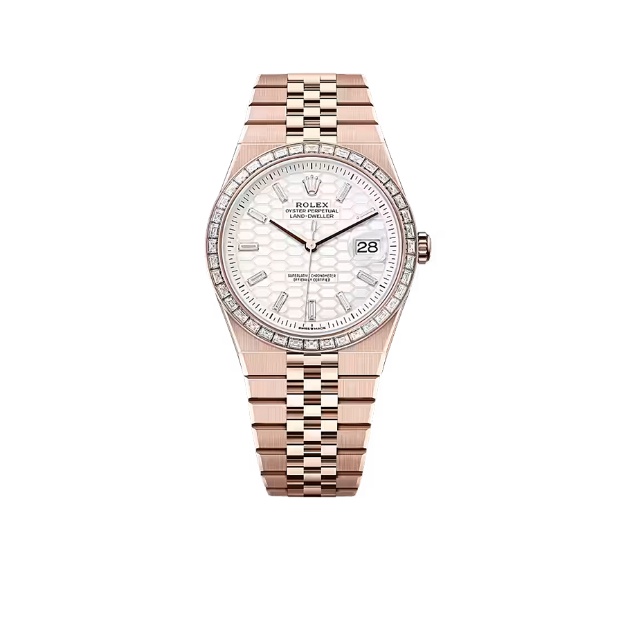 Land-Dweller Oyster 40mm Everosegold & Diamonds Intense White Honeycomb Motif Dial  127385TBR-0003