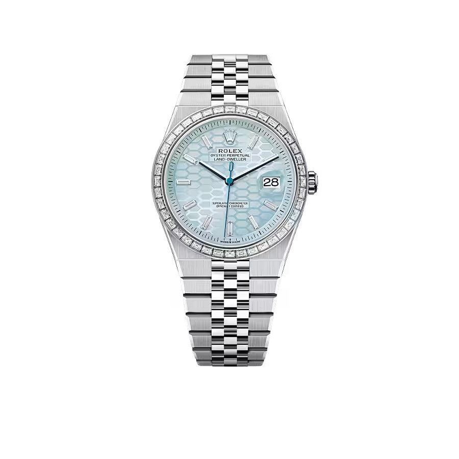 Land-Dweller Oyster 40mm Platinum & Diamonds Ice Blue Honeycomb Motif Dial M127386TBR-0001