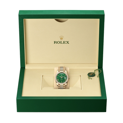 Day-Date 40 Yellow Gold Green Roman Numeral Dial Diamond Bezel M228348RBR-0040