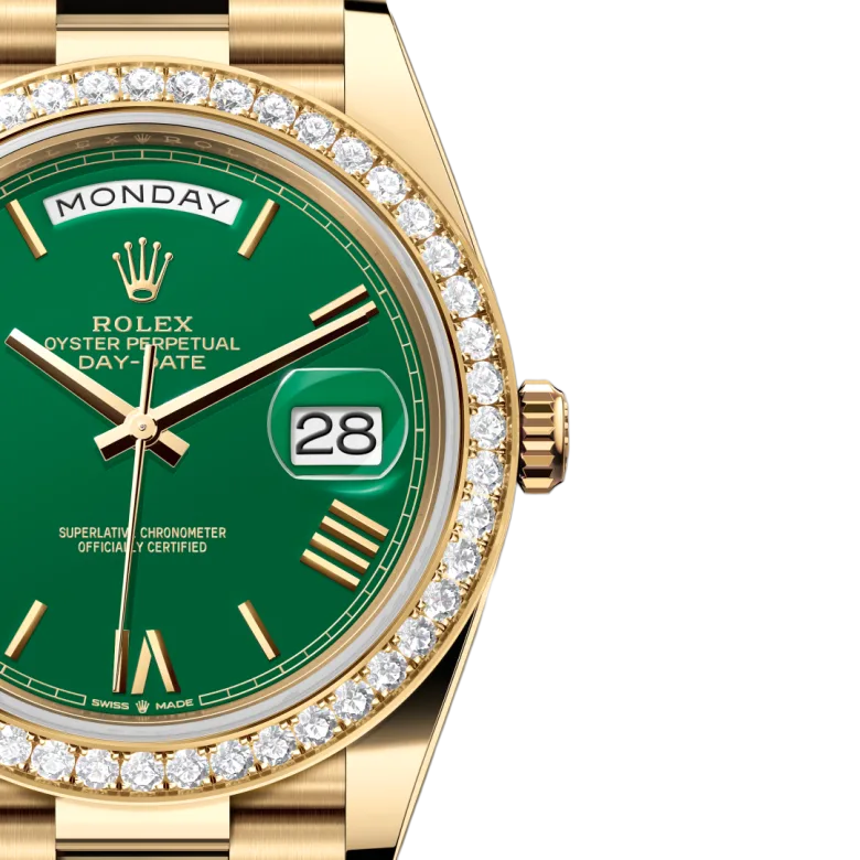 Day-Date 40 Yellow Gold Green Roman Numeral Dial Diamond Bezel M228348RBR-0040