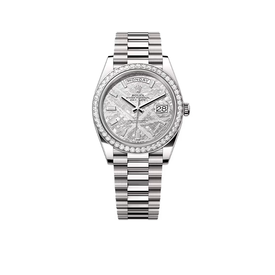 Day-Date 40mm Meteorite Dial, Platinum Diamonds M228349RBR-0040 New