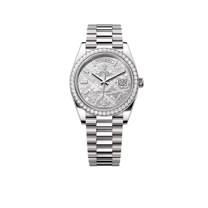 Day-Date 40mm Meteorite Dial, Platinum Diamonds M228349RBR-0040 New