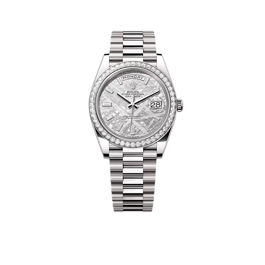 Day-Date 40mm Meteorite Dial, Platinum Diamonds M228349RBR-0040 New