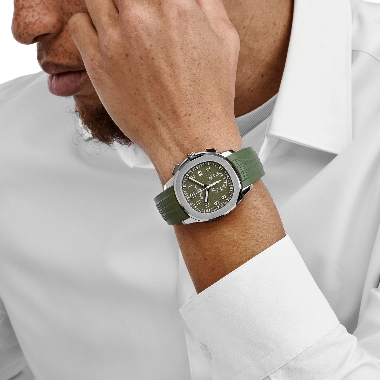 Aquanaut 42mm 5968G-010 Chronograph White Gold Khaki Green Dial