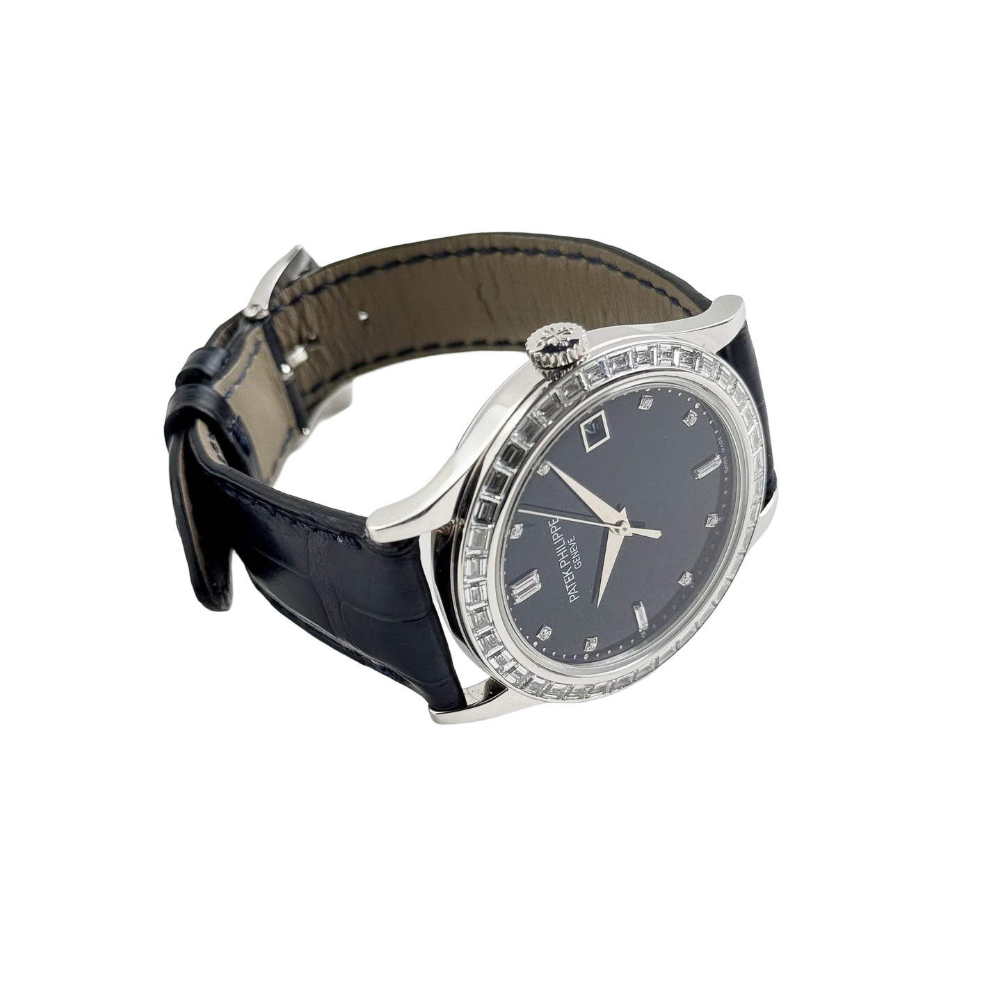 Calatrava 38mm 5298P-012 Platinum Black Diamond Dial Diamond Bezel