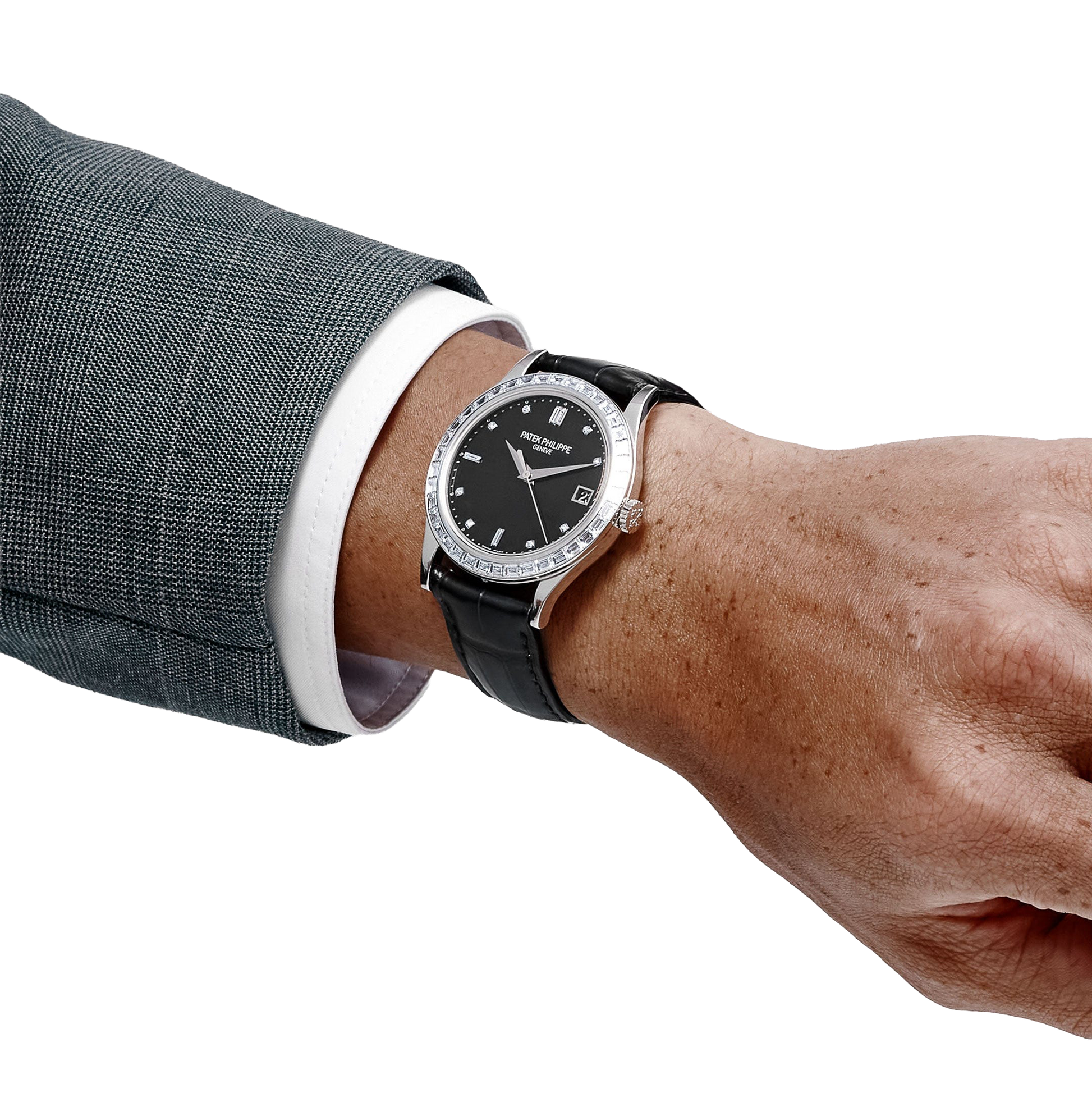 Calatrava 38mm 5298P-012 Platinum Black Diamond Dial Diamond Bezel