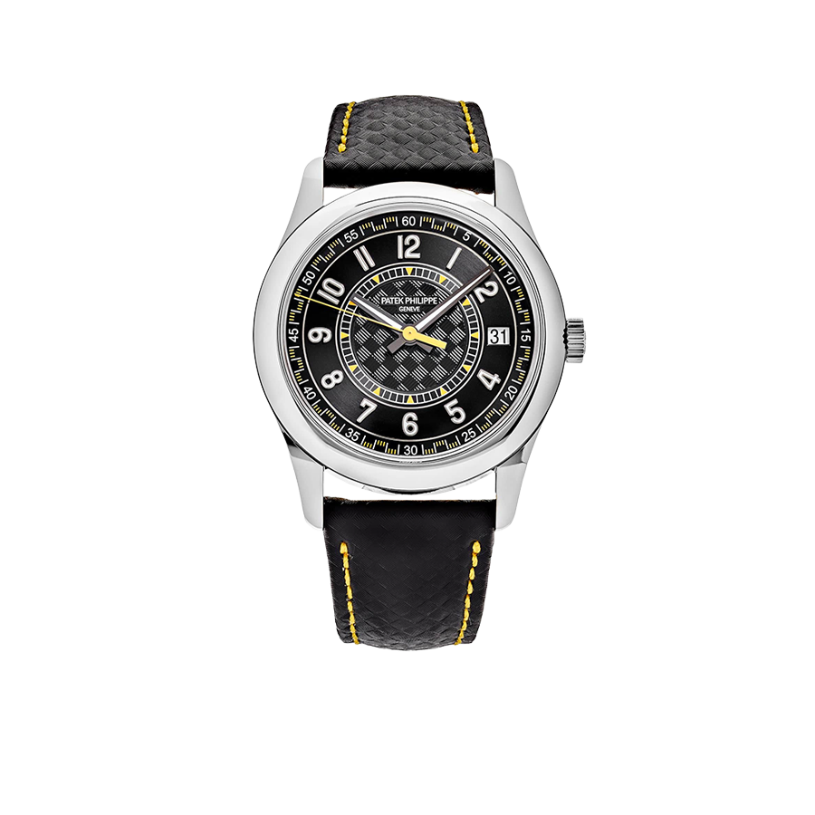 Calatrava 40mm 6007G-001 White Gold Black Dial Yellow Accents