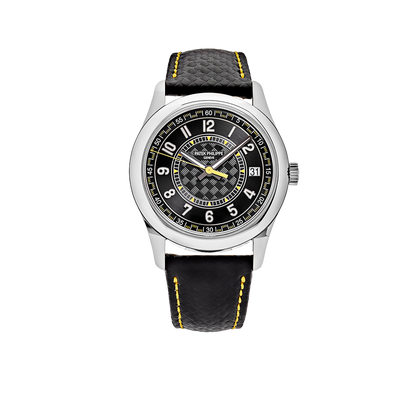 Calatrava 40mm 6007G-001 White Gold Black Dial Yellow Accents