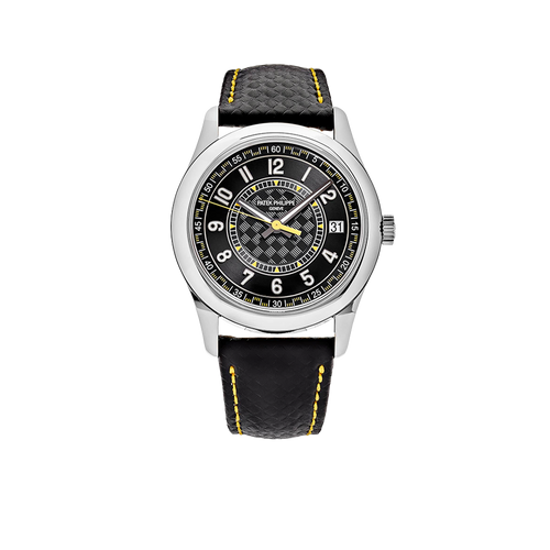 Calatrava 40mm 6007G-001 White Gold Black Dial Yellow Accents