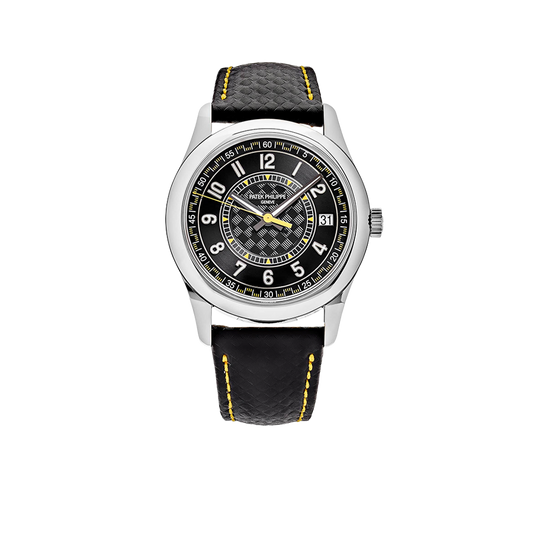 Calatrava 40mm 6007G-001 White Gold Black Dial Yellow Accents