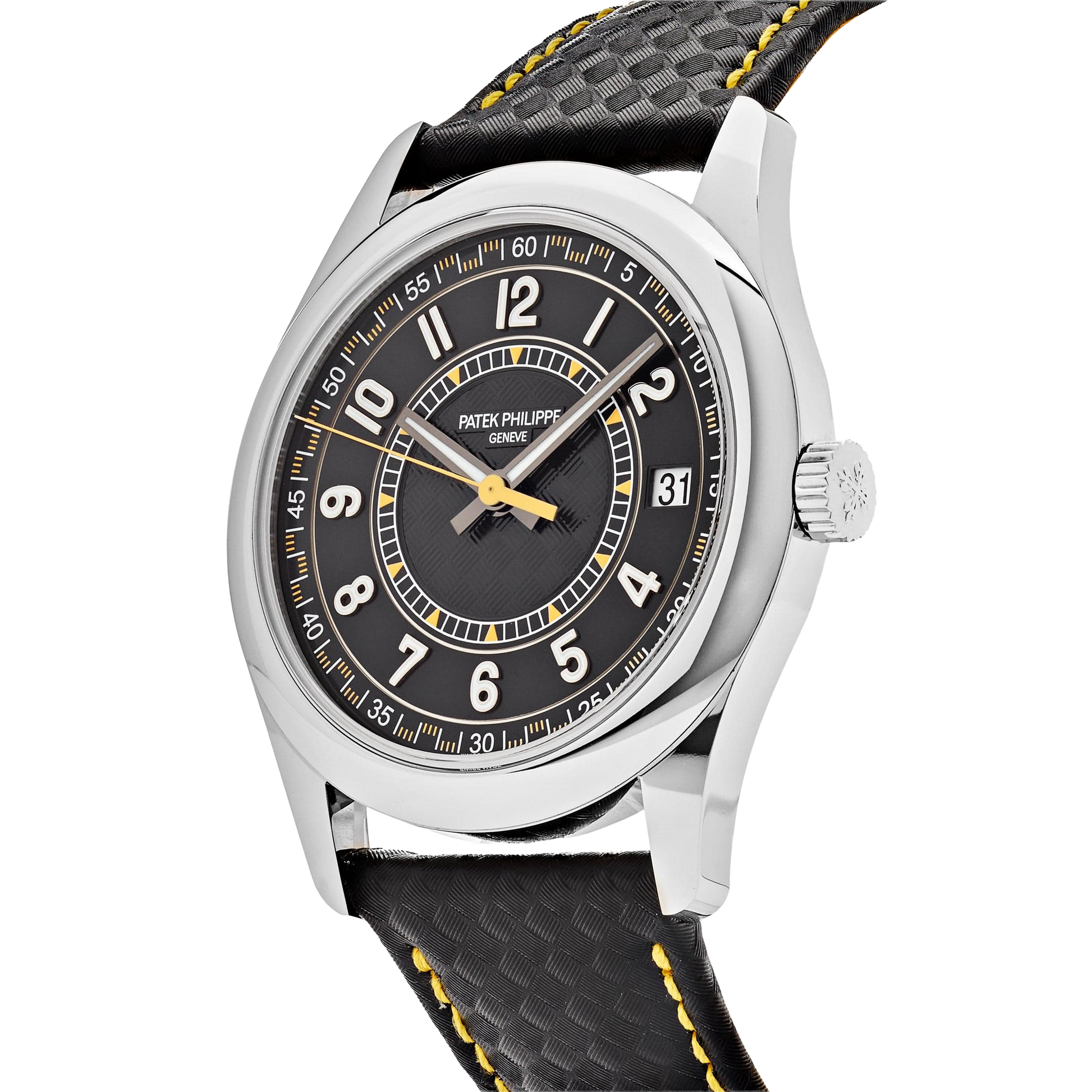 Calatrava 40mm 6007G-001 White Gold Black Dial Yellow Accents