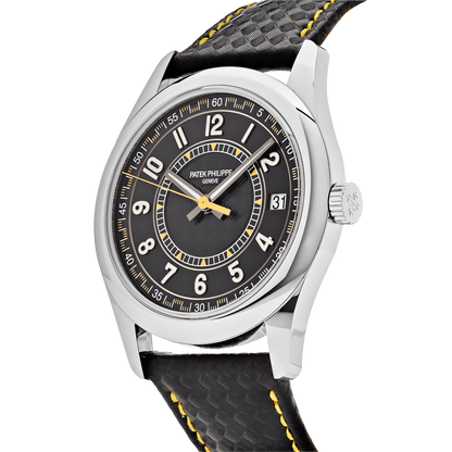 Calatrava 40mm 6007G-001 White Gold Black Dial Yellow Accents