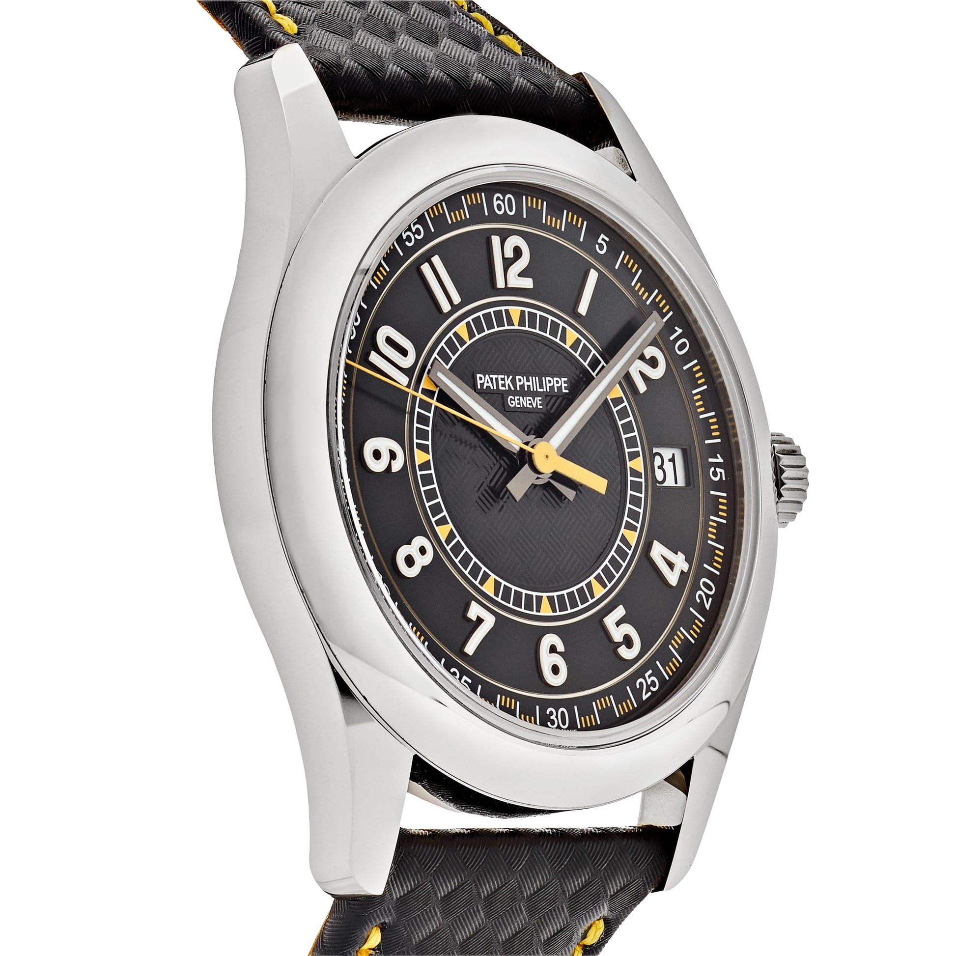 Calatrava 40mm 6007G-001 White Gold Black Dial Yellow Accents