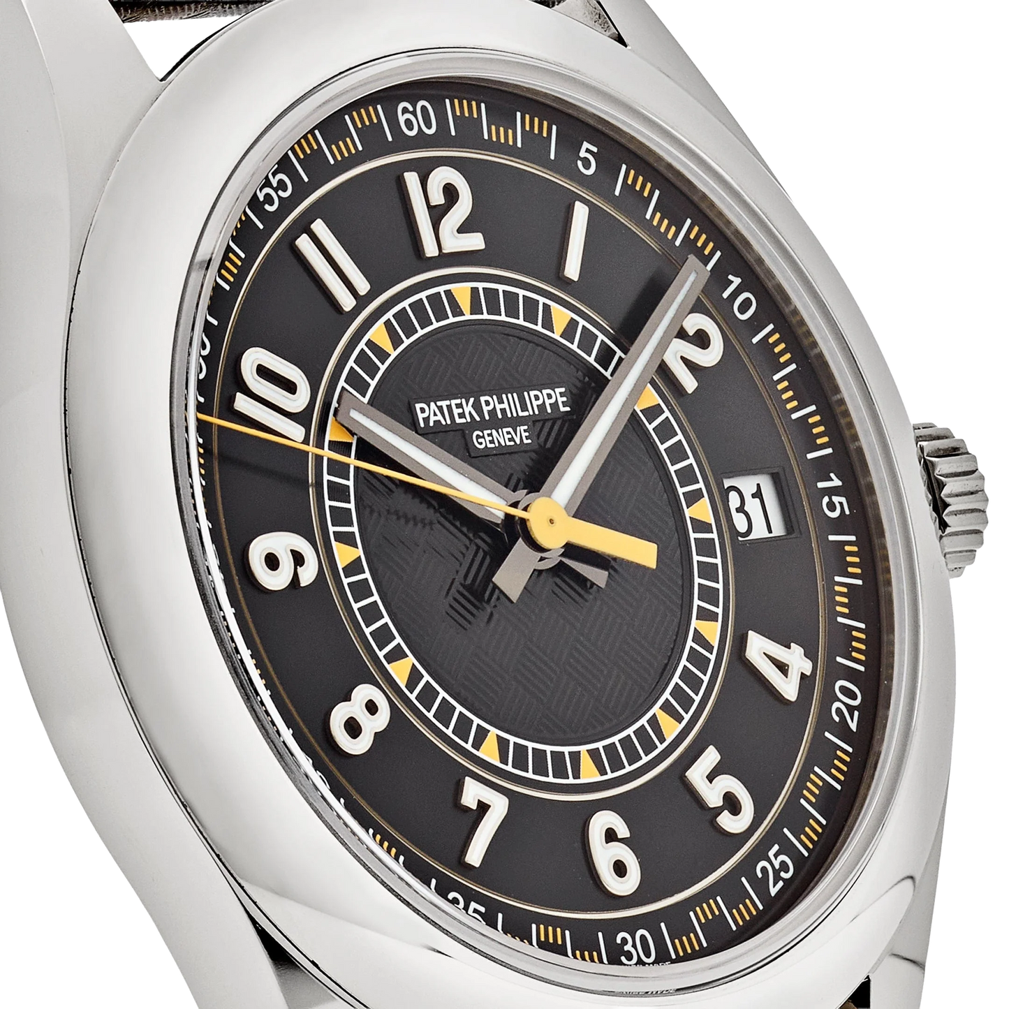 Calatrava 40mm 6007G-001 White Gold Black Dial Yellow Accents