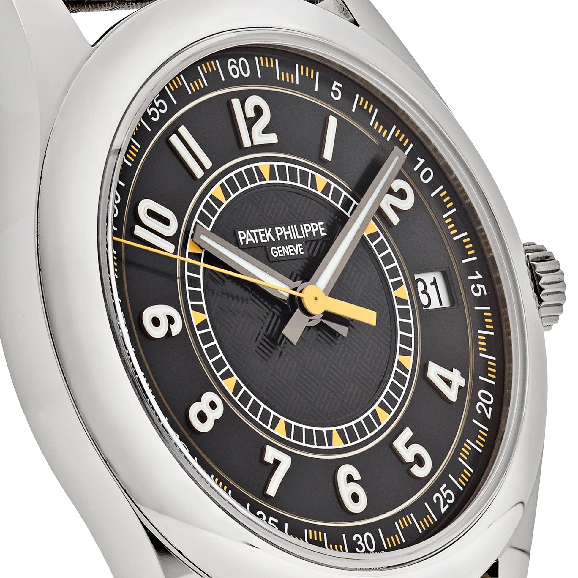 Calatrava 40mm 6007G-001 White Gold Black Dial Yellow Accents