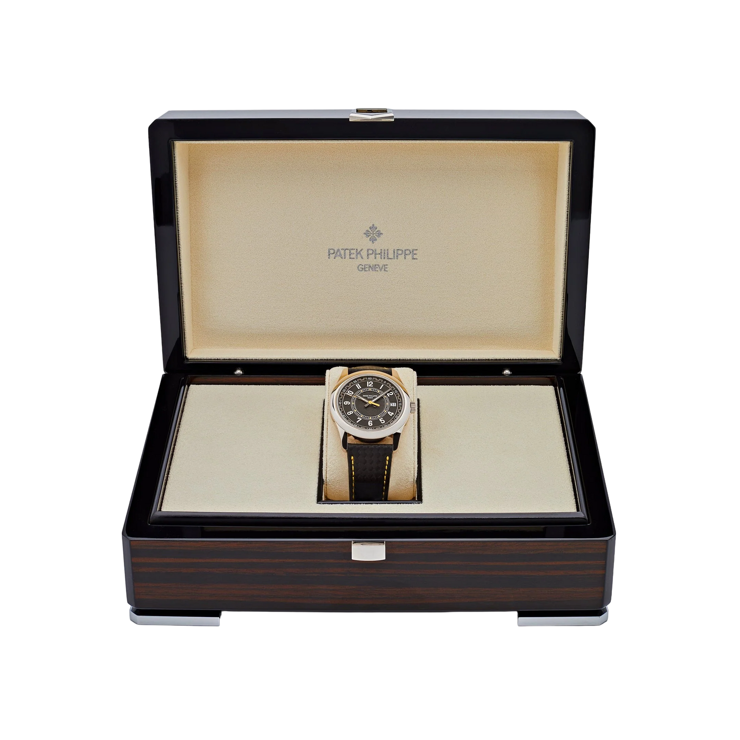 Calatrava 40mm 6007G-001 White Gold Black Dial Yellow Accents