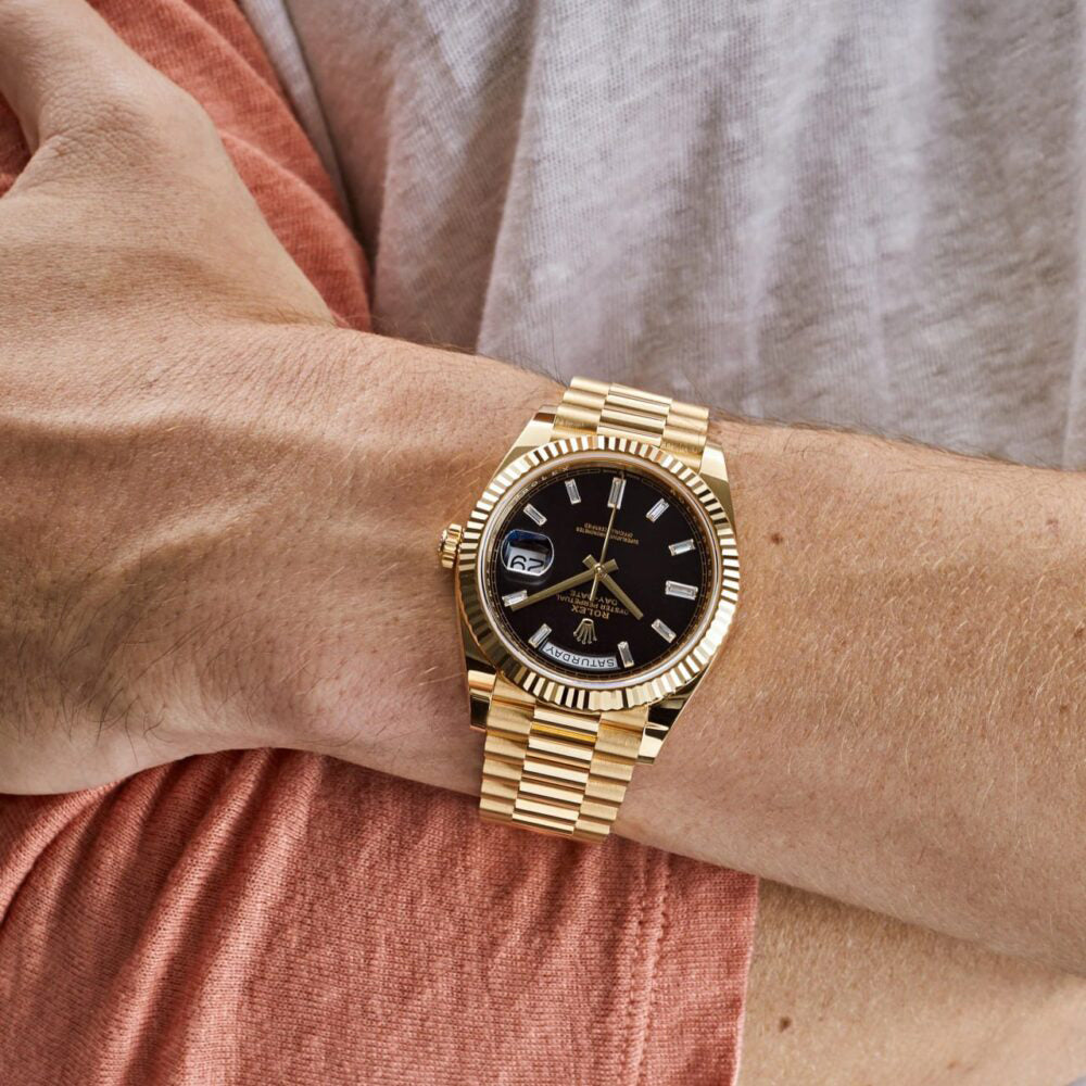 President Day-Date 40mm Black Dial Yellow Gold Diamond Mens Watch 228238