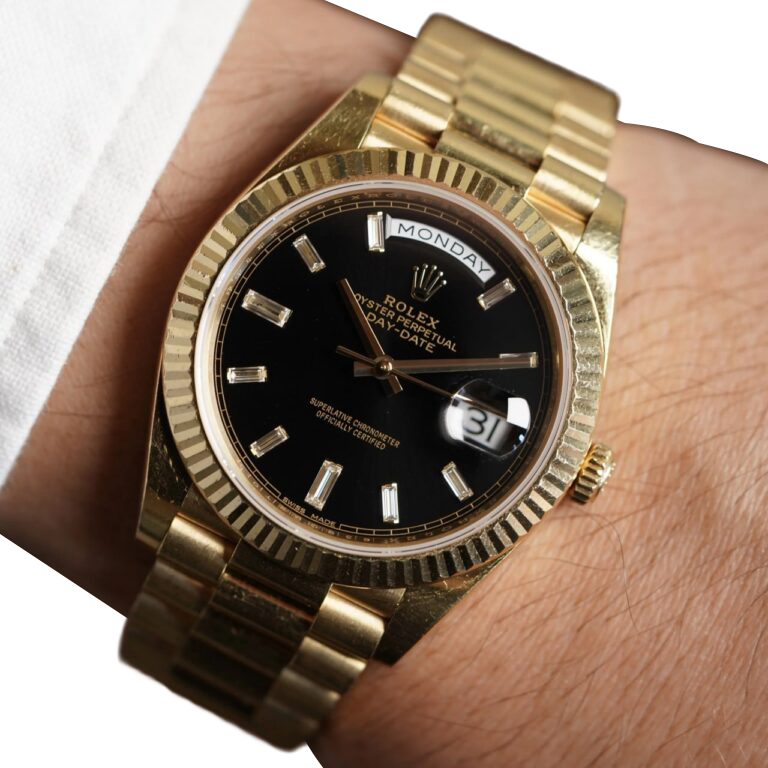 President Day-Date 40mm Black Dial Yellow Gold Diamond Mens Watch 228238