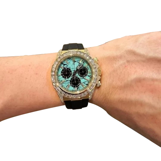 Daytona 126538TBR Yellow Gold Turquoise Stone Dial Diamond Bezel Oysterflex