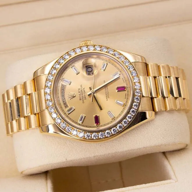 President Day-date II 41mm 218348 18k Yellow Gold Baguette Diamond & Ruby Dial