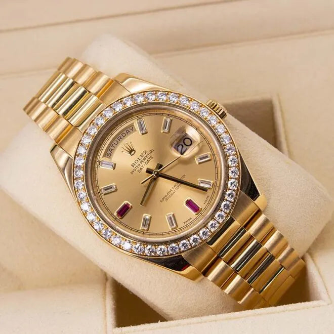President Day-date II 41mm 218348 18k Yellow Gold Baguette Diamond & Ruby Dial