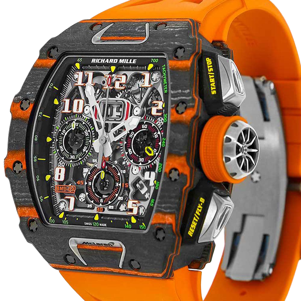 RM 11-03 McLaren Carbon TPT, Skeleton Dial, Orange Strap, 50 mm