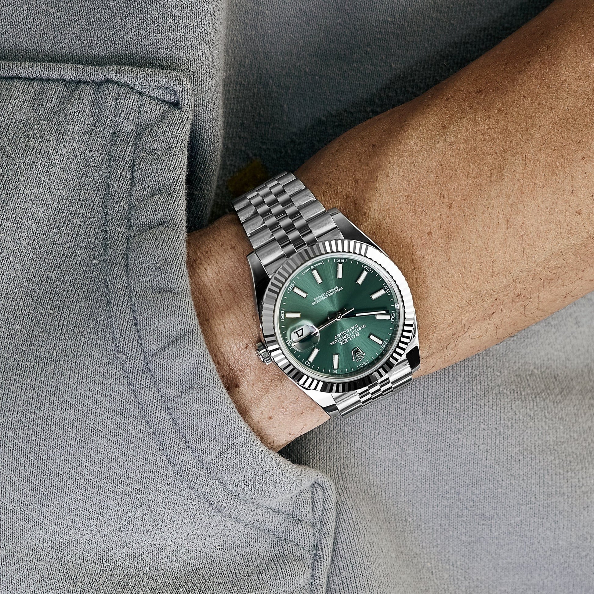 Datejust 41mm Steel White Gold Mint Green Dial Mens Watch 126334-0028