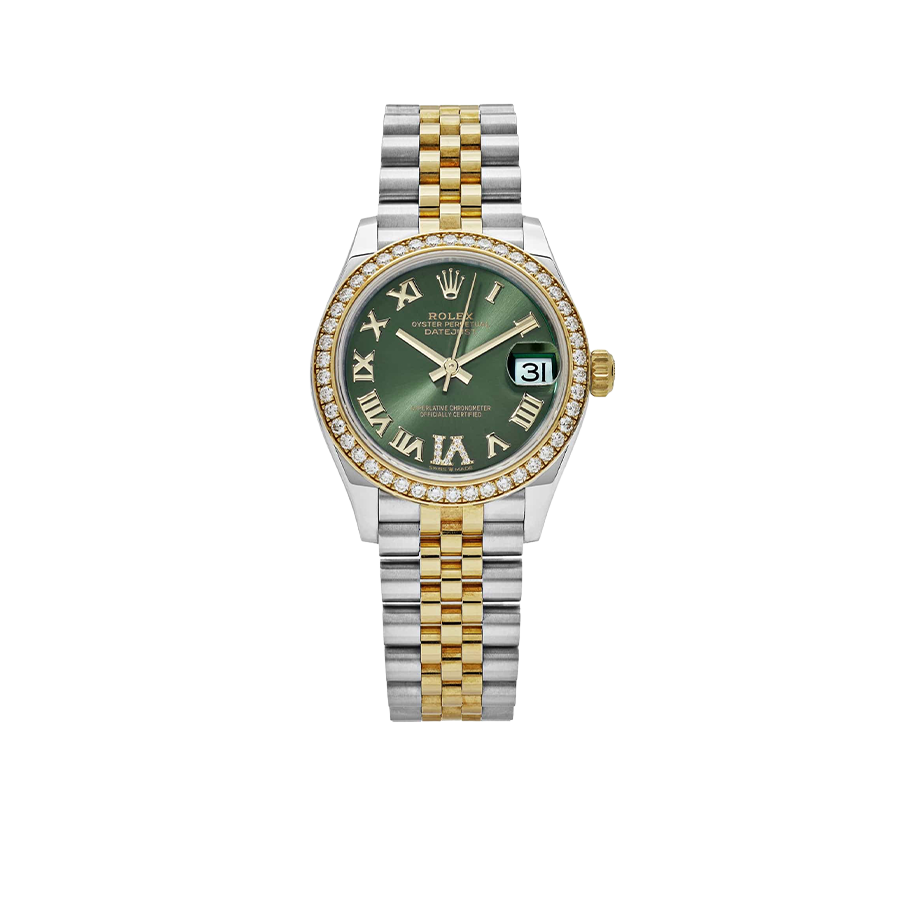 Lady-Datejust 31mm 278383RBR Yellow Gold Stainless Steel Green Roman Dial Diamond Bezel