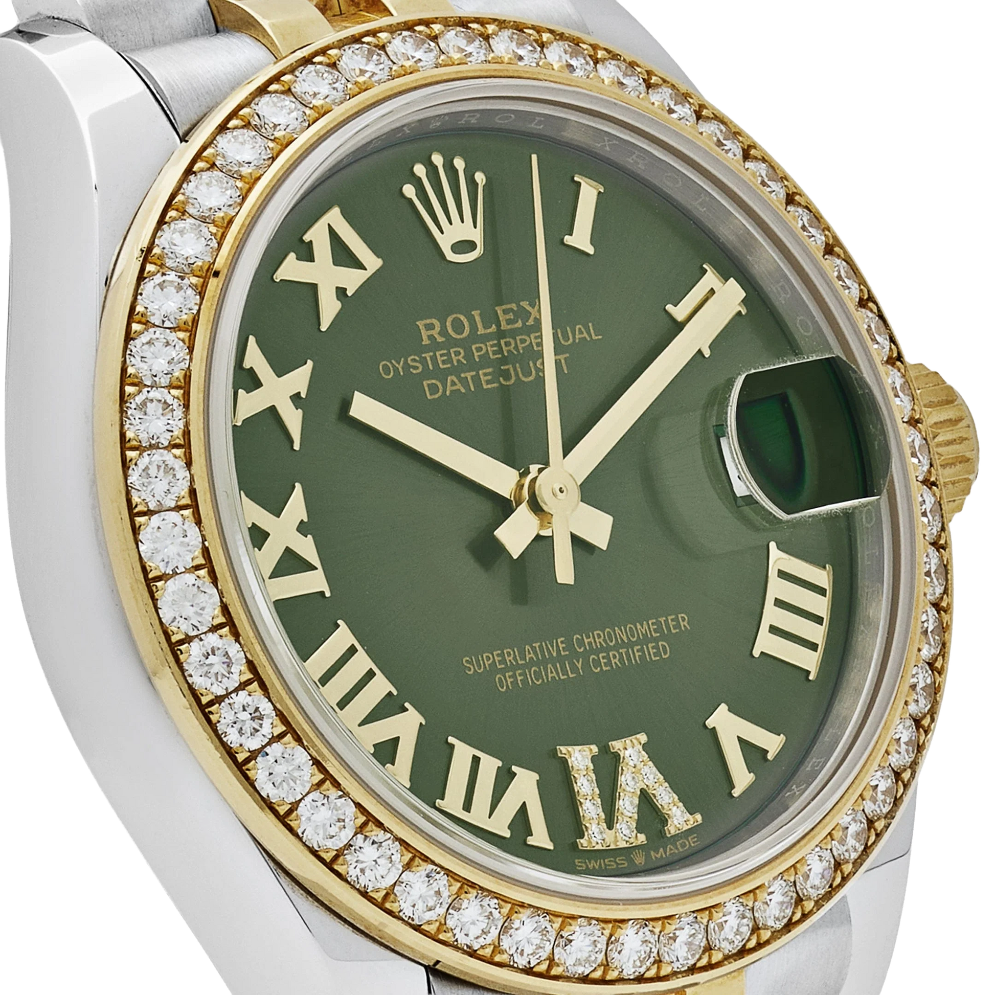 Lady-Datejust 31mm 278383RBR Yellow Gold Stainless Steel Green Roman Dial Diamond Bezel