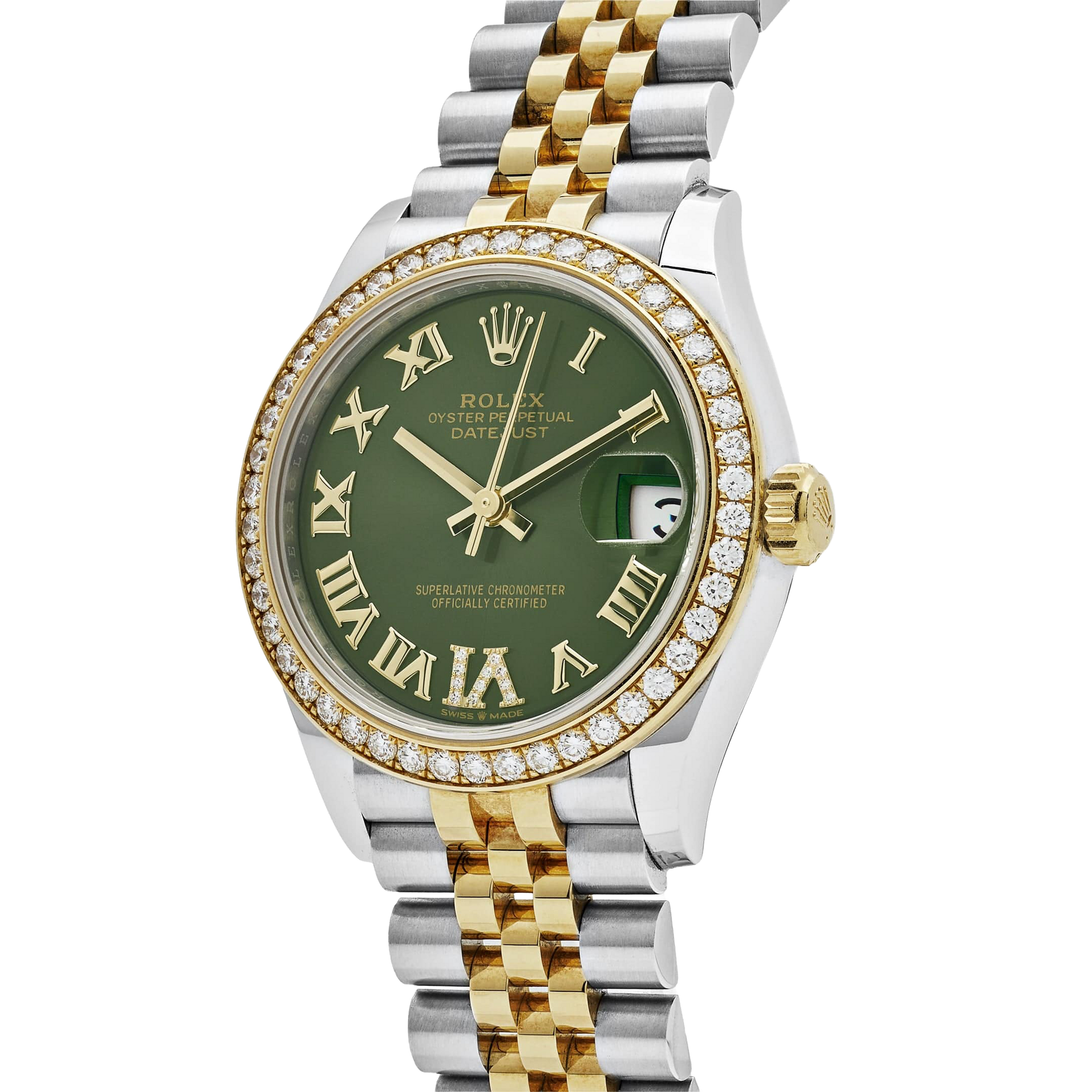 Lady-Datejust 31mm 278383RBR Yellow Gold Stainless Steel Green Roman Dial Diamond Bezel