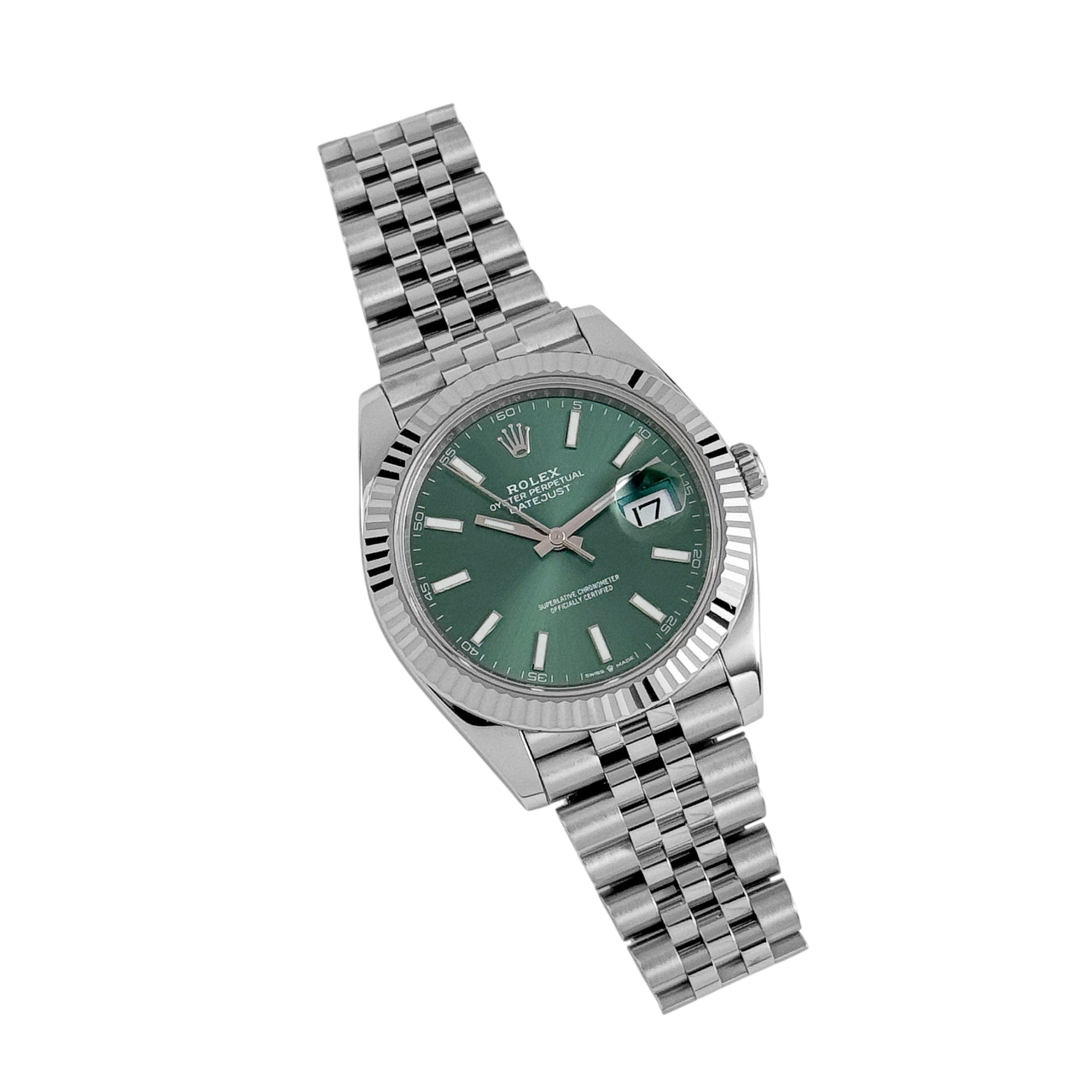 Datejust 41mm Steel White Gold Mint Green Dial Mens Watch 126334-0028