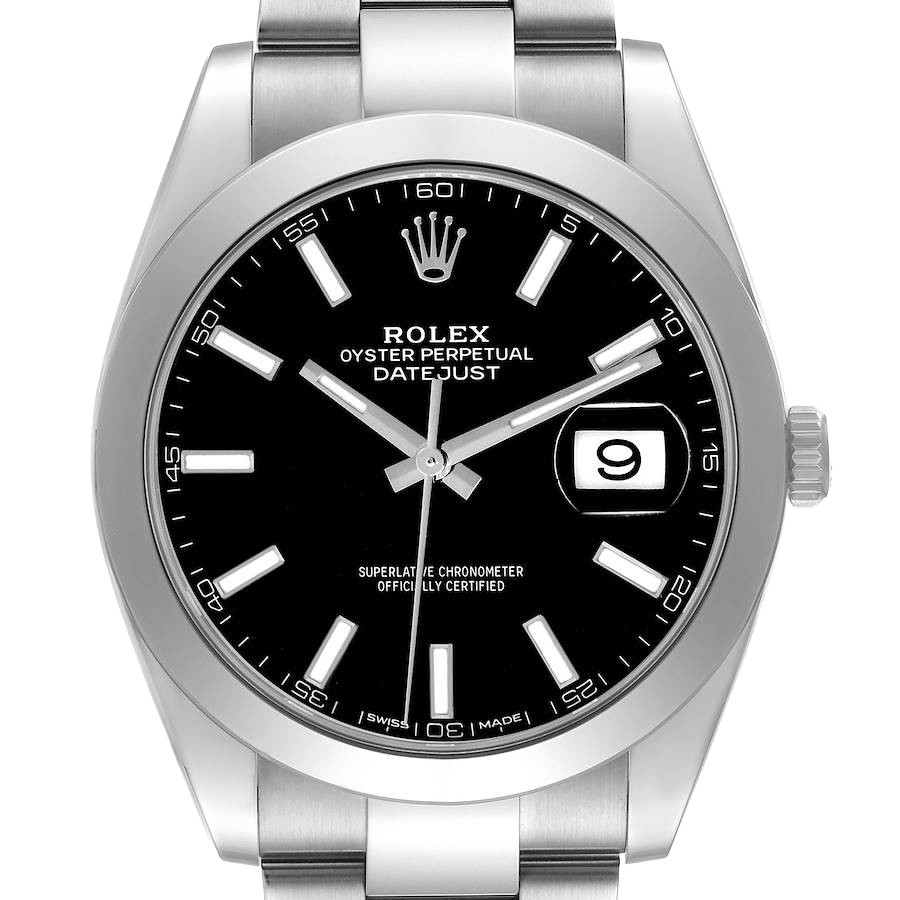 Datejust 41mm Black Dial Smooth Bezel Steel Mens Watch 126300