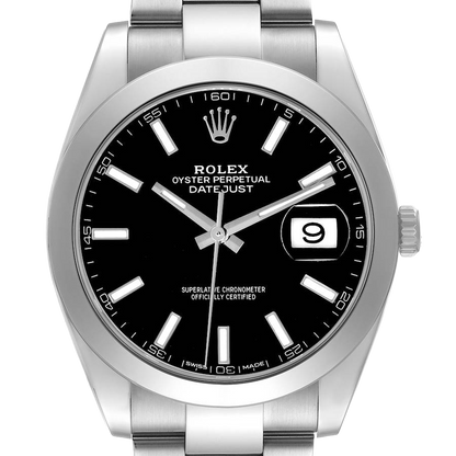 Datejust 41mm Black Dial Smooth Bezel Steel Mens Watch 126300