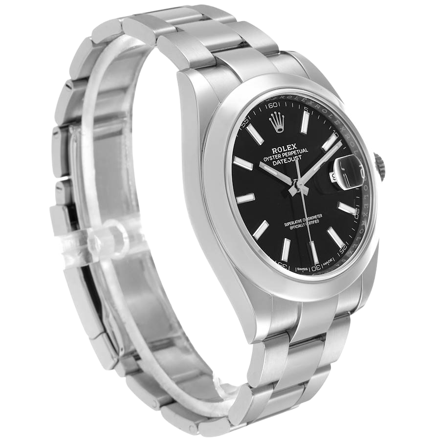 Datejust 41mm Black Dial Smooth Bezel Steel Mens Watch 126300