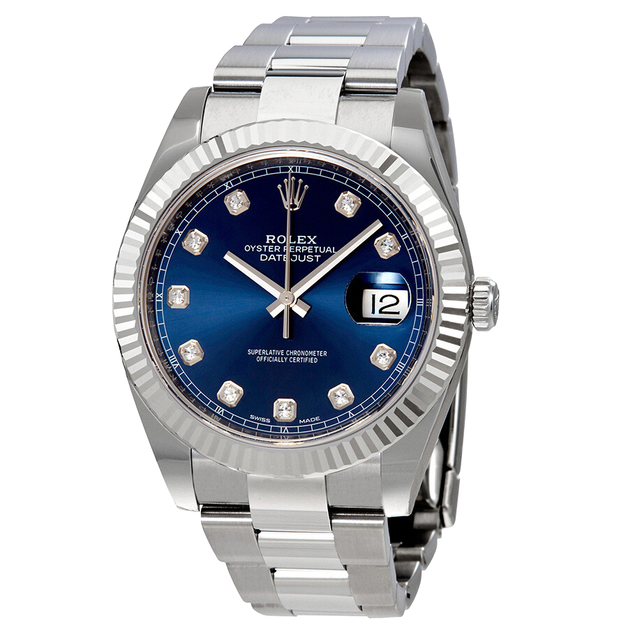 Datejust 41mm Oystersteel and white gold, blue and diamond-set dial 126334-0015