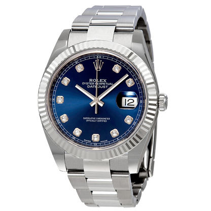 Datejust 41mm Oystersteel and white gold, blue and diamond-set dial 126334-0015