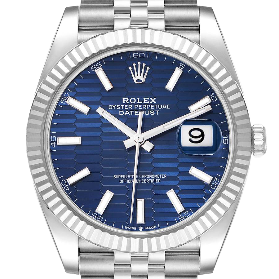 Datejust 41mm Steel White Gold Fluted Motif Dial Mens Watch 126334